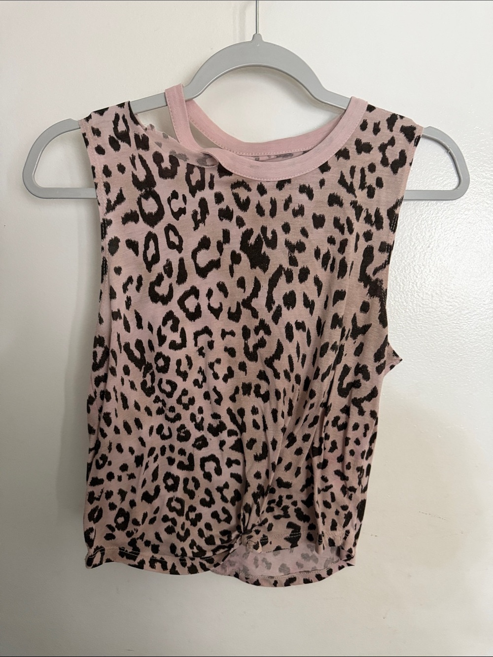 Pink Leopard Print Sleeveless Crop Tank Top
